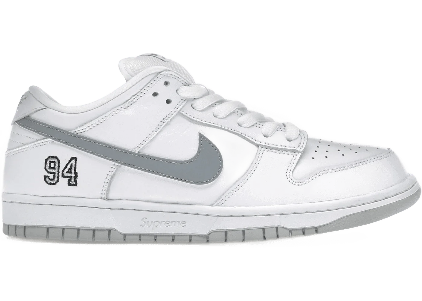 Nike SB Dunk Low Supreme 94 White Metallic Silver