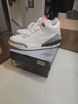 Size 10.5 Air Jordan 3 Retro 2003 White Cement 🤍❤️🖤 Super Clean Tried On Cond